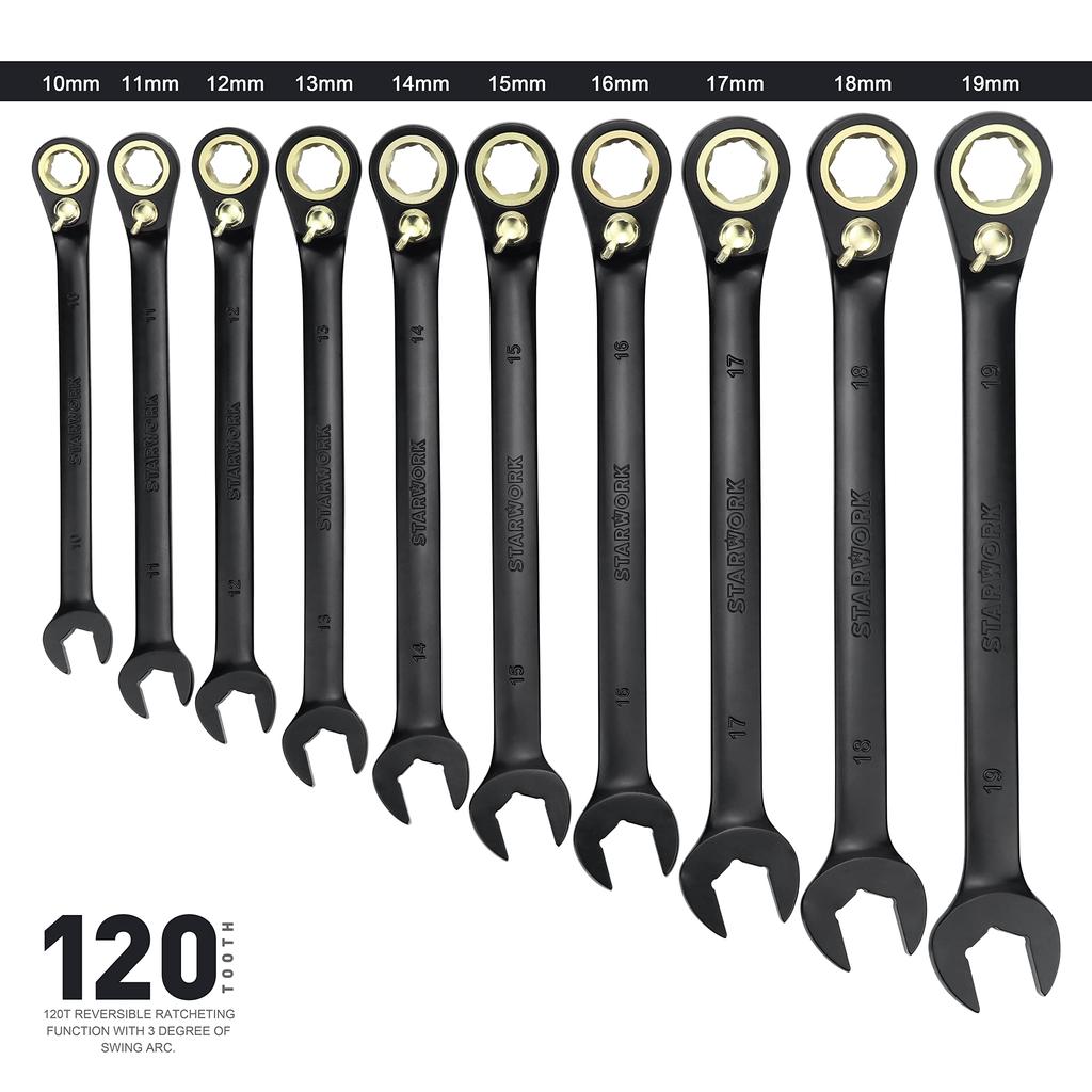 STARWORK TRUE Ratchet Wrench 120T Head Gear XL Ratchet Wrench Set with Storage Bag 20-Piece MECHANIC™ Dual-purpose Non-Slip (SAE/Metric)