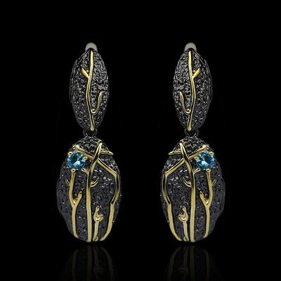 Exaggerated Punk Style Earrings for Women's Shell Slub Pattern Earrings Blue Zircon Jewelry Earrings Black Gold Style Jewelry AVE