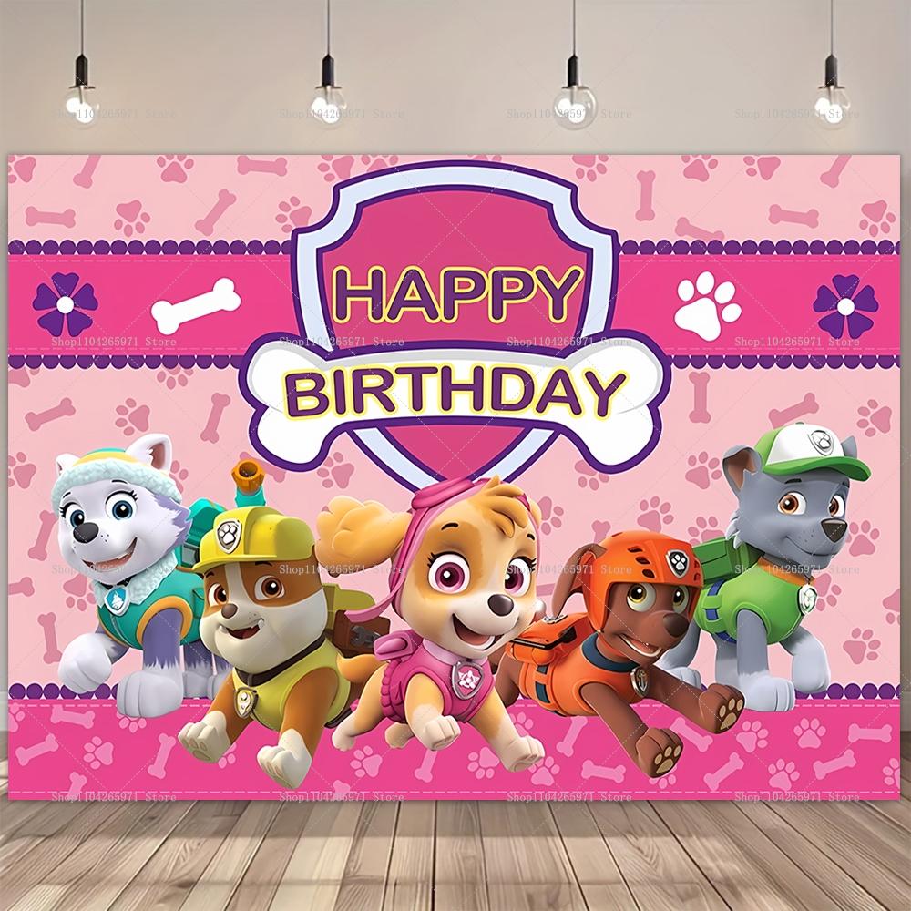 PAW Patrol Cartoon Dog Birthday Backdrop Kids Happy Birthday Photo Background Banner Baby Shower Boys Girls Party Decor Supplies