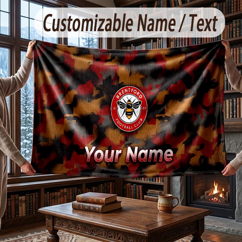 Coperta Plaid in Flanella con Nome Personalizzato Modello Calcio Brentford Calda Decorazione per la Casa