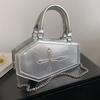 PU Leather Chains Hobo Bag Coffin Shaped Women Travel Crossbody Bag Top Handle Large Capacity Fashionable for Halloween Cosplay
