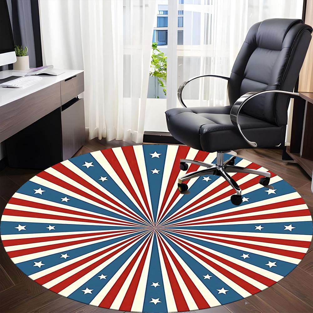 1PCStars Stripes Office Round Area Rug,  Mat Suitable For Office, Under Office Chairs Bedroom Living Room Home Decor, Room Deco