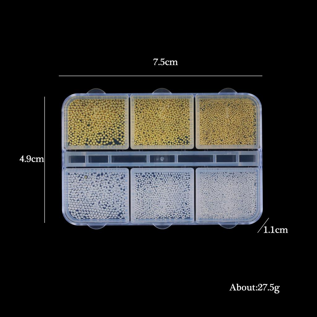 6Gird Mini Stainless Steel Caviar Beads 0.6/0.8/1mm Nail Art Mixed Size Alloy Gold/Silver Bead Nail Charms Manicure Micro Ball