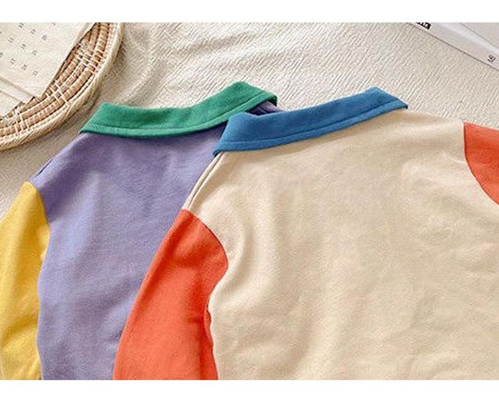 Children's Polo Shirt - Korean Style, Contrasting Colors, Cotton, Long-Sleeve, Lightweight, for Spring and Autumn.