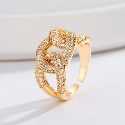 Europeisk och amerikansk pläterad äkta guld hel diamant vridöppningsringdesign kall vind mode personlig pekfingerring