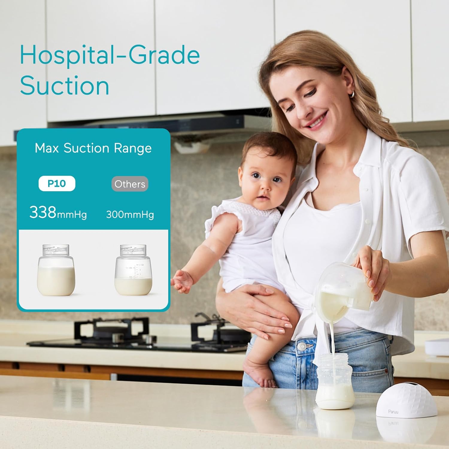 Paruu HF918 Hands-Free Breast Pump Wearable, 338mmHg Strong Suction, Low Noise, 4 Modes & 9 Levels, Electric Breast Pump Portable, Smart Display,
