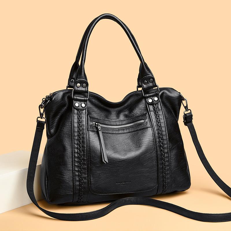 Damen Retro Motorradtasche, Ein-Schulter Umhängetasche, Tragetasche, Modische Großraumtasche