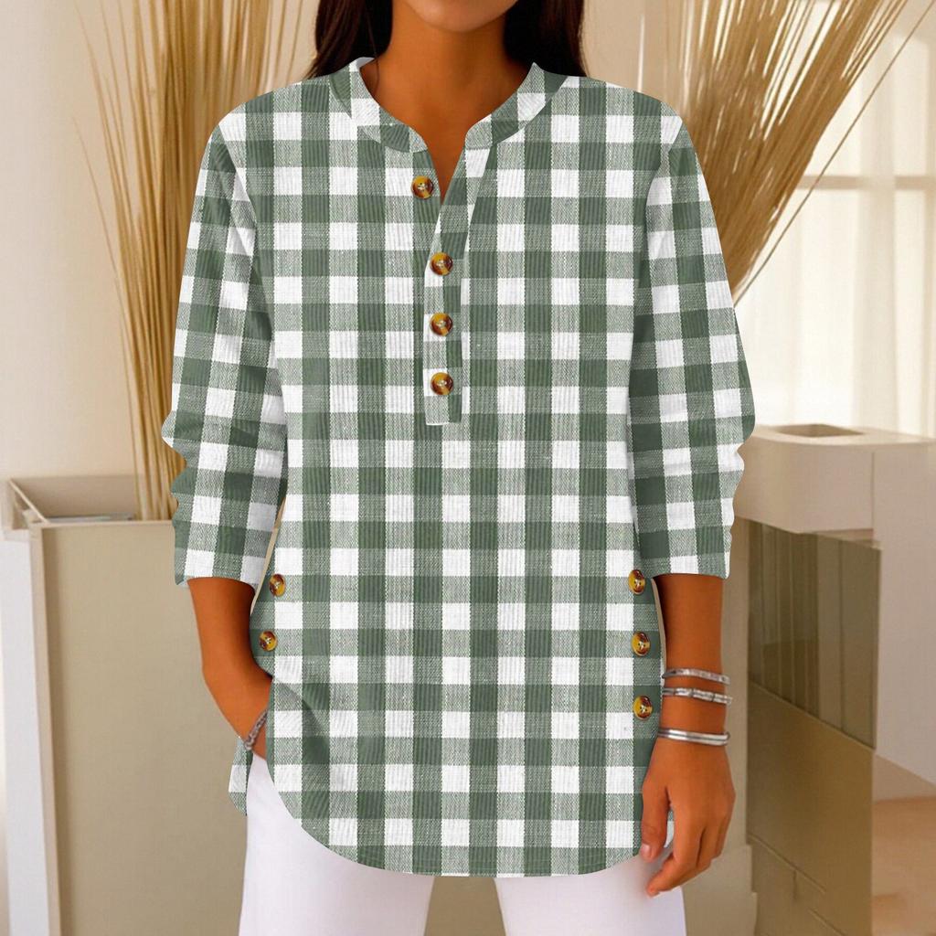 Women's Fashionable Button Collar Long-sleeved Christmas Print Pullover Top