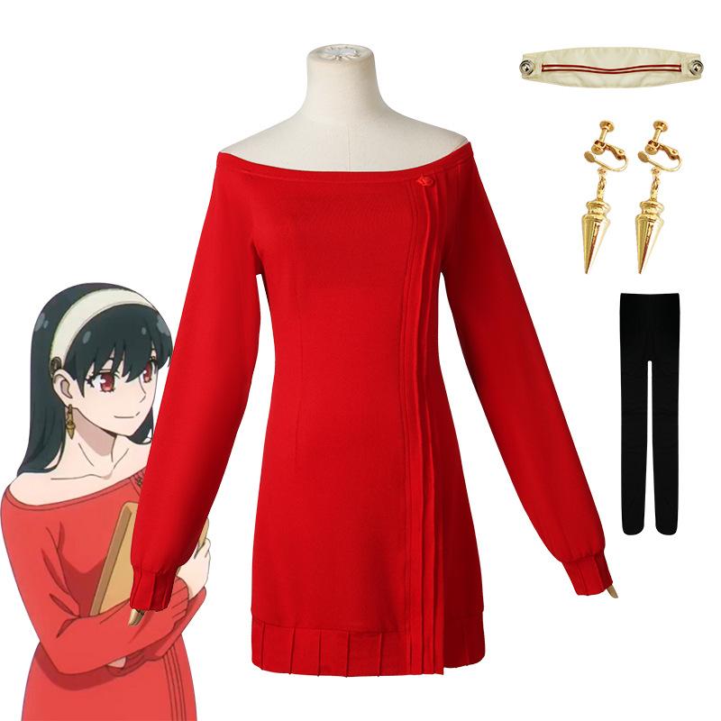 Anime FAMILY Cosplay Yor Forger Yor Briar Cosplay Costume Women Sexy Red Sweater Mini Dress Thorn Princess Costumes