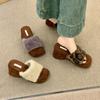Wedge heel vintage French versatile wool shoes women's shoes wear the new fall 2025 high heels plush slippers