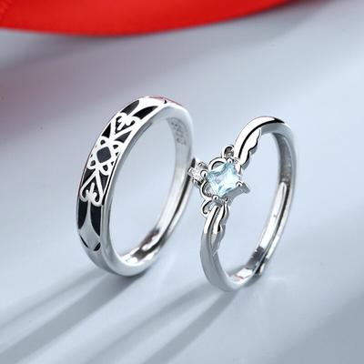 2pcs/Set Adjustable Princess and Knight Copper Silver Plated Zircon Couple Ring For Men Women Jewelry Matching Rings Gift