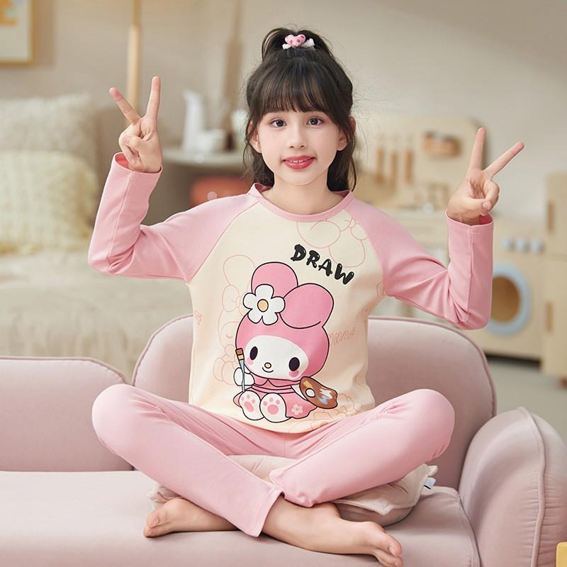 Girls Winter Pajama Set Cotton Long Sleeve Sleepwear Cartoon Print Home Outfit Ages 8
