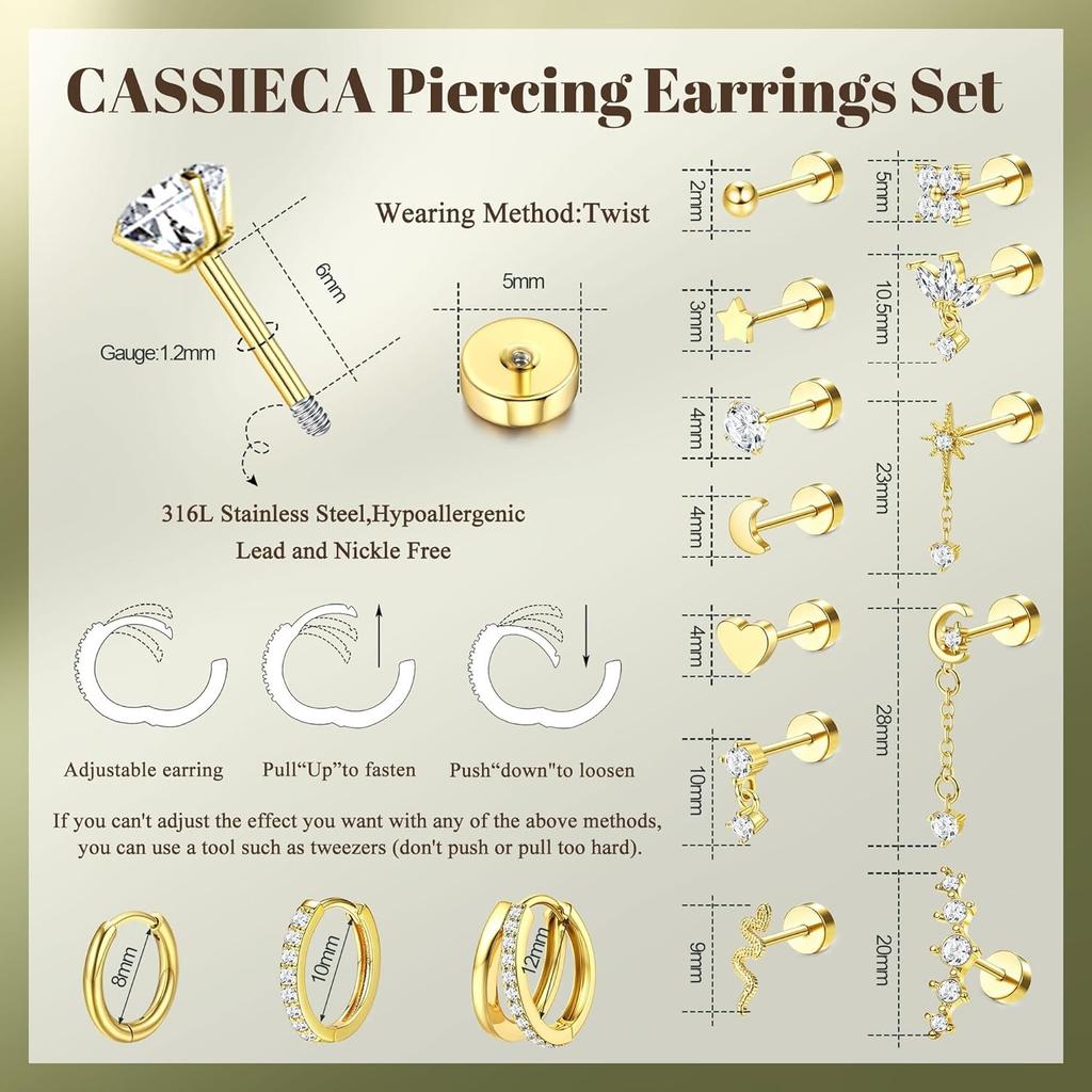 Bobisty Surgical Steel Flat Back Earrings for Women Helix Stud Hoop Earrings Cartilage Earrings Tragus Helix Piercing Jewelry