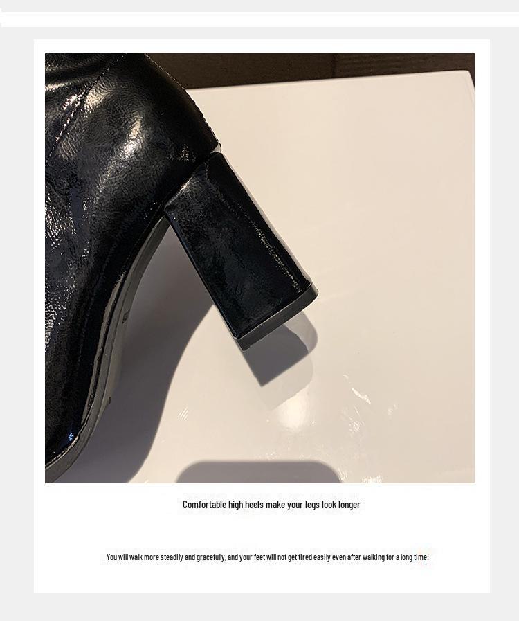 Ghete de damă cu toc înalt în stil franțuzesc - Colecția Toamnă/Iarnă 2024, Ghete Martin elegante de exterior cu toc gros