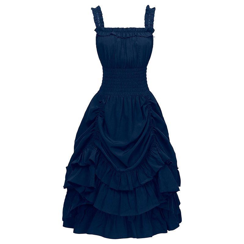 Foreign Trade Hot-Selling European and American Plus-Size Steampunk Gothic Victorian Era Ruffled Sleeveless Dress for Women