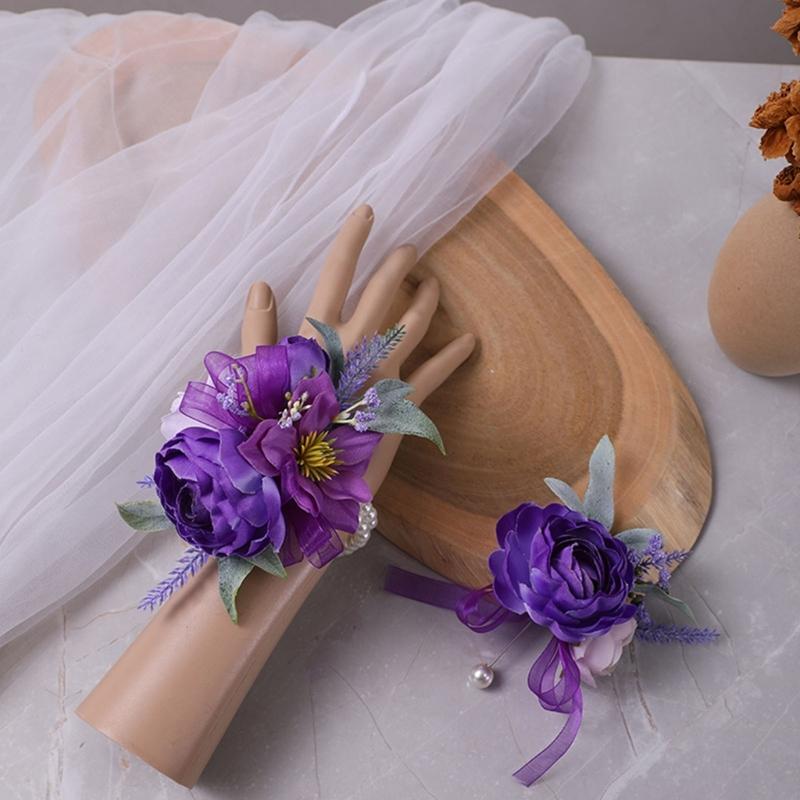 Elegant Silk Floral Arrangements Brooch/ Wrist Flower For Wedding Bridesmaid Bridal Party Decoration