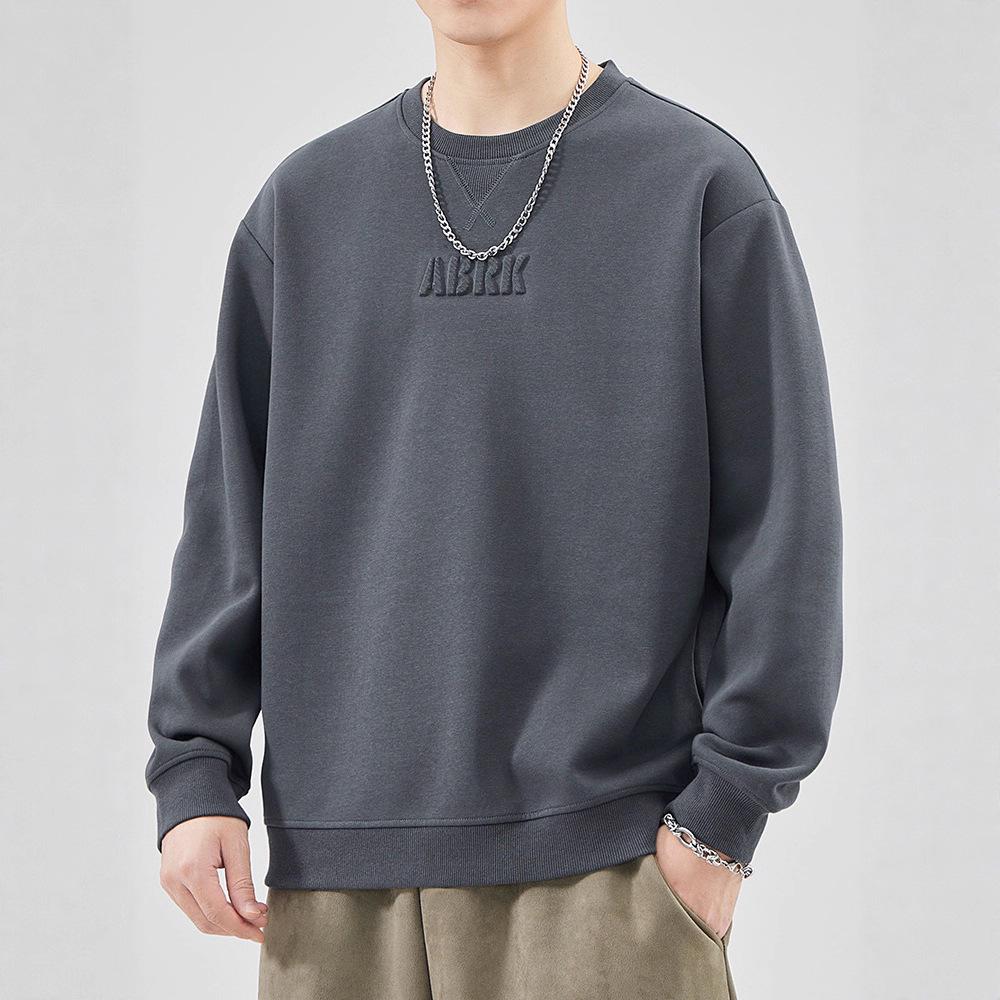 Men's Plus Velvet Warm Round Neck Hoodie - Autumn/Winter Style Long Sleeve Base Layer for Teens
