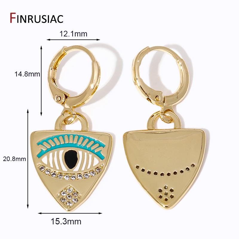 Fashion Crystal Evil Eye Charm Drop Earrings for Women Gold Plated Brass Greek Eye Dangle Hoop Earrings Birthday Jewelry Gift