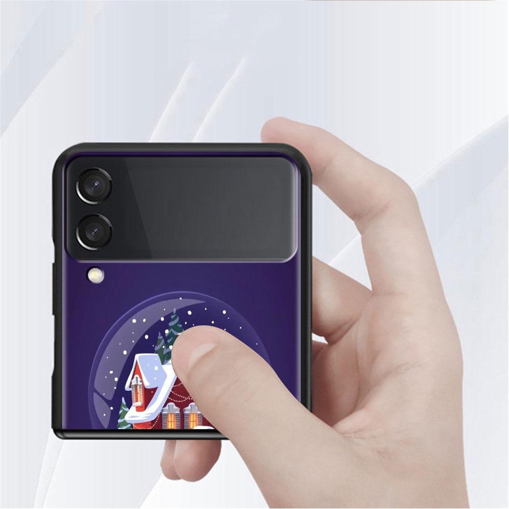 Luxury Case For Samsung Galaxy Z Flip 4 3 5G Black PC Hard Phone Cases Fashion Back Cover ZFlip Funda Merry Christmas Shell Capa