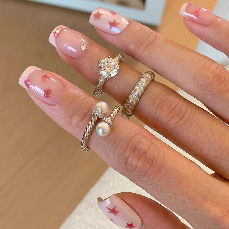 Stylish Geometric Open Ring With Dazzling Zircon Stone And Elegant Pearl For Women