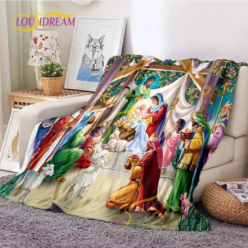 Kind Jesus and Blessed Virgin Mary Soft Christian God Flannel Art Faith Bed Comfortable Home Hiking Four Seasons Warm Blanket