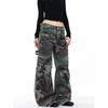 Womens Vintage Camo Denim Jeans High Waist Straight Leg Wide Fit Cargo Pants Casual Wear
