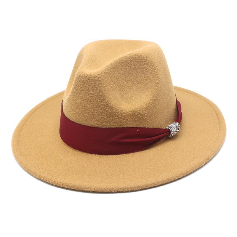 New Fashion Women Men Wide Brim Felt Jazz Fedora Hats Solid Color Party Trilby Wedding Hat Autumn Winter Hats 56-58-60CM