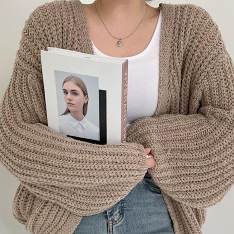 Cardigan pentru femei, pulover, palton casual, tricotat lejer, palton solid, mânecă felinar, palton dulce pentru femei, toamnă-iarnă 2024