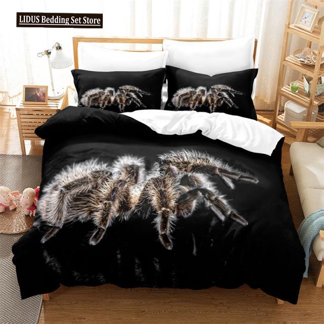 Tarantula Print Bedding Set King Full 3D Print Black Spider Comforter Cover Set Insect Theme For Boy Teen Polyester Bedding Set