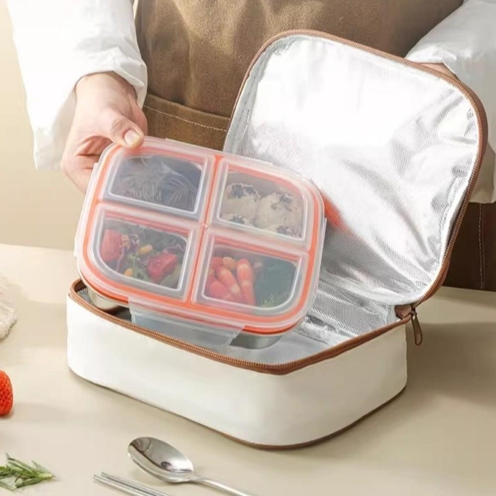 Leak Proof Food Container 3/ 4 Grids Student Meal Plate Stainless Steel  Lunch Box  Picnic