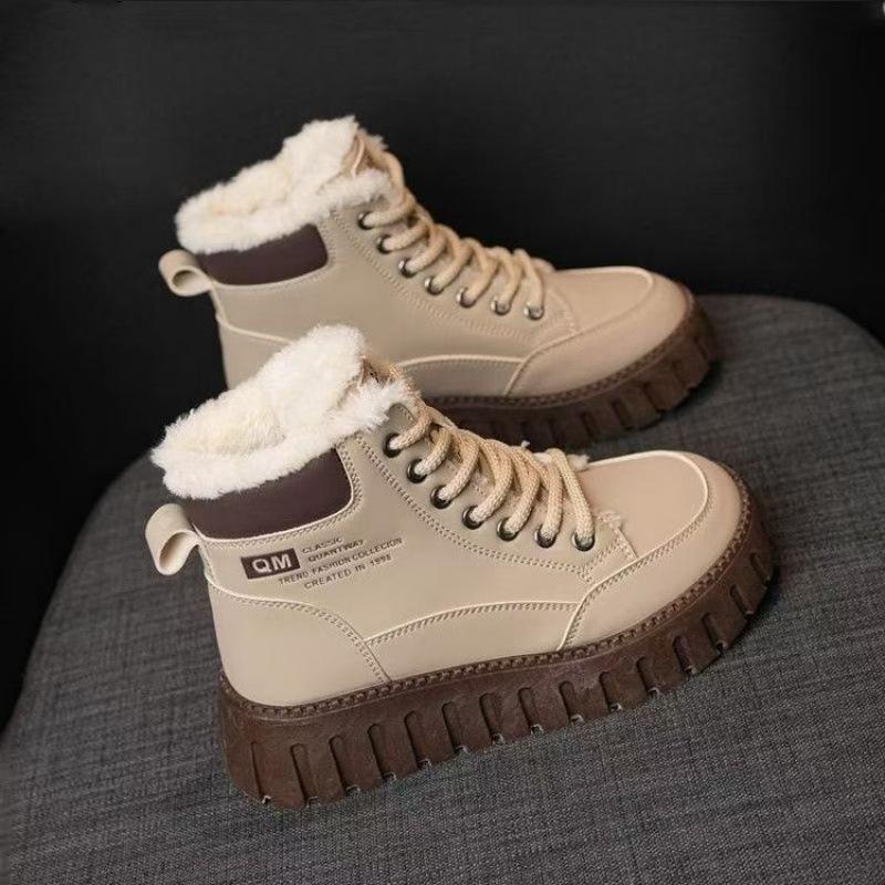 

Зимние бархатные мартинсы на высоком голенище для женщин, корейская версия, универсальные утепленные хлопковые ботинки, повседневные сноубутсы на платформе, короткие ботинки для женщин 40