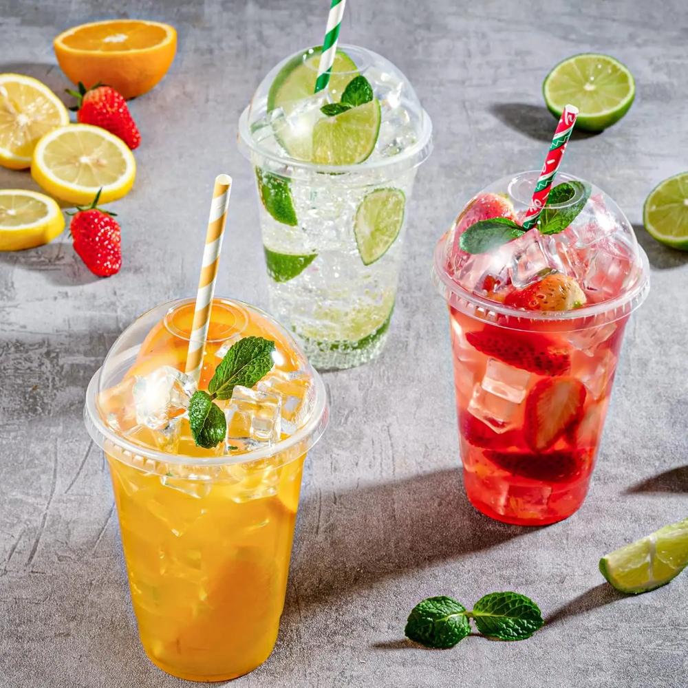 10-100PCS Clear Plastic Disposable Cups with Lids for Cold Drinks Iced Coffee Milk Tea Juice Ice Cream Dessert Party Café Use