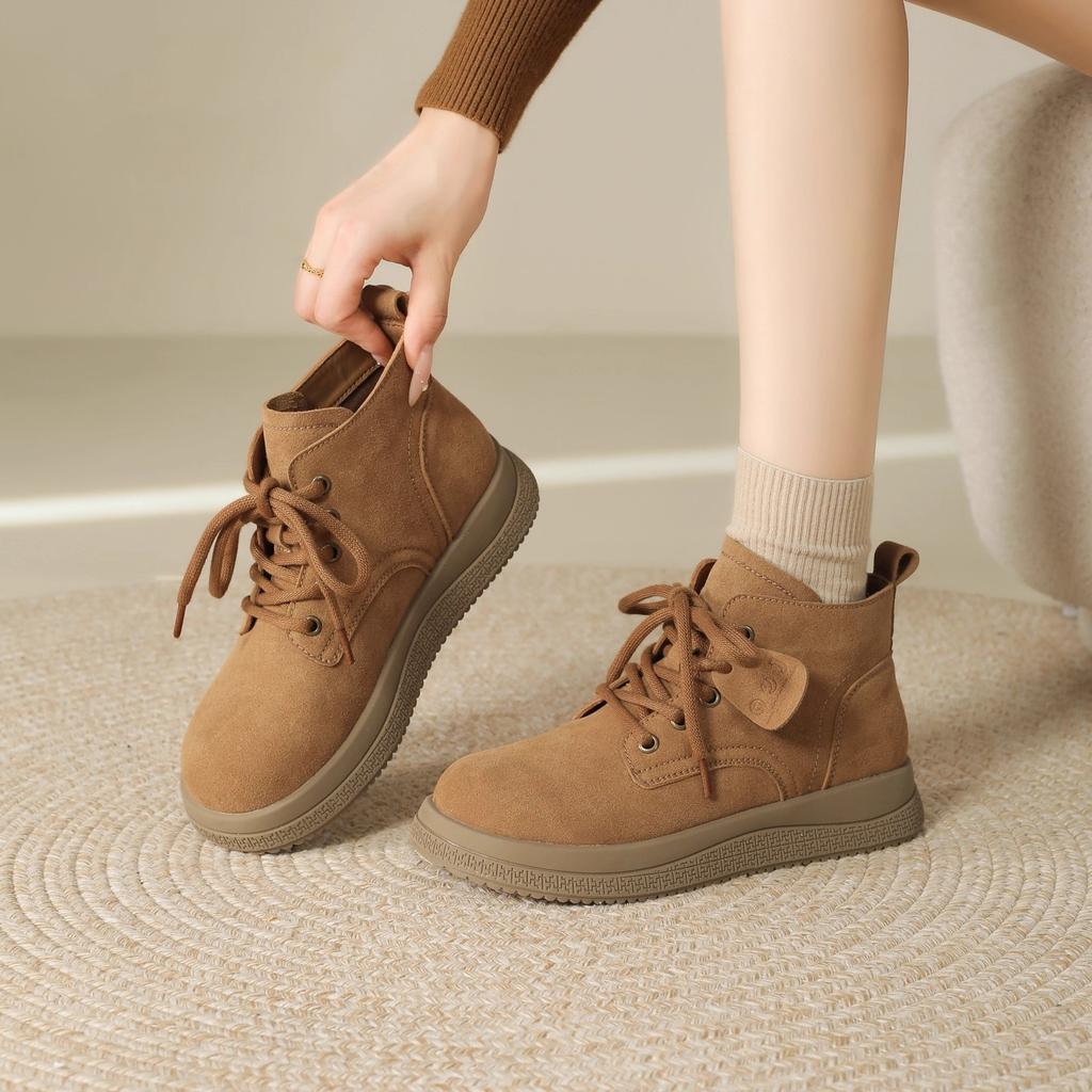 Boken Short Boots Women's Autumn 2026 New Thick Bottom Versatile Lace up Short Boots British Style Short Boots