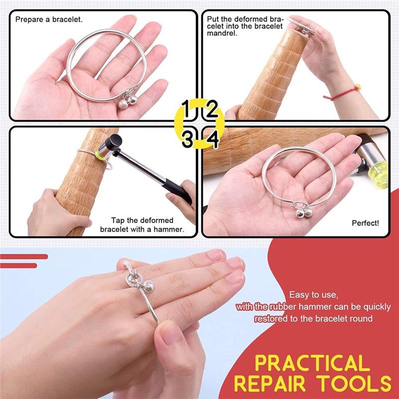 AB34-For Jewelry Pliers, Rubber Hammer, Wooden Bracelet Sizing Bangle Mandrel(5Pcs)- For Jewelry Tool Set Kit For Jewelry Making