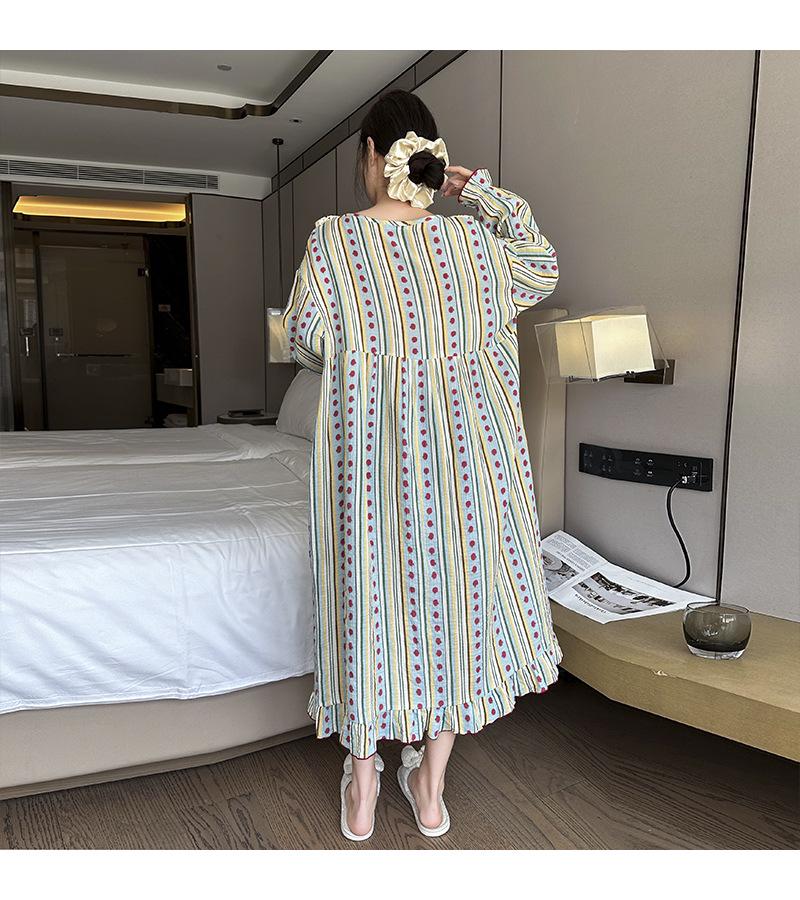 Autumn Pure Cotton Plus Size Nightgown - Women's Oversized Print Homewear & Outerwear