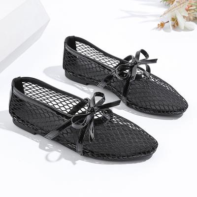 Neue Mesh Schleife Atmungsaktive Ballerinas Damen Hollow Weiche Sohle Komfort Mary Jane Damen Freizeit Knöchelriemen Runde Zehenpartie Ballerinas