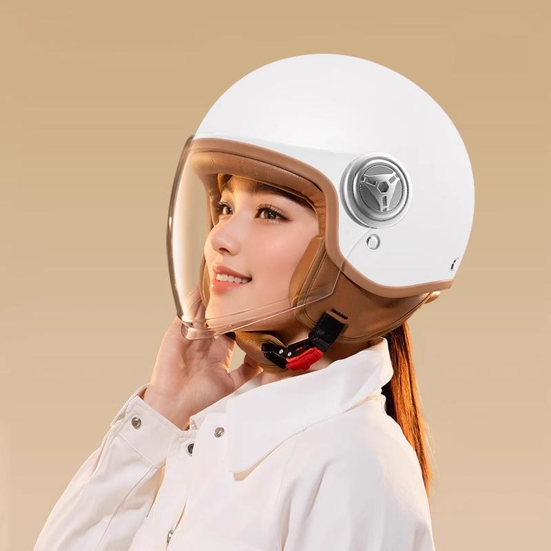 

motorcycle helmet for Men Women Half Helmet with Visor & Ear Protection, Autumn/Winter Electric Bike Helmet білий