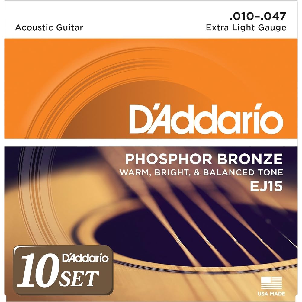 D'Addario Daddario Acoustic Guitar Strings Phosphor Bronze .010-.047 Extra Light 10 Set EJ15 [Dom...