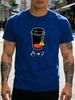 Unisex Black Tee Coffee Cup Energy Warning Graphic Print Short Sleeve Loose Casual Street Basic Top For Male Daily Wear Outfit