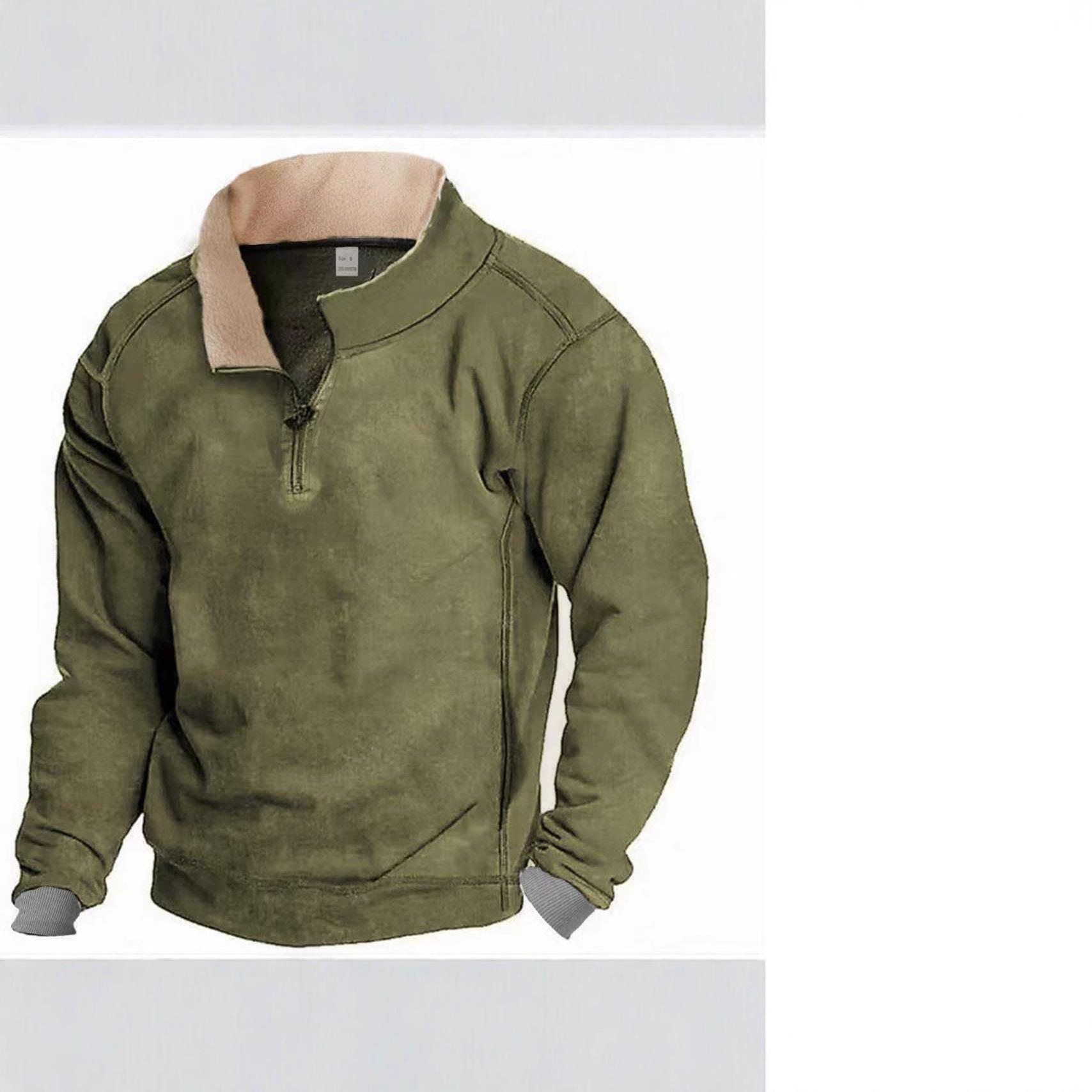 

Новая мужская толстовка из двустороннего флиса на молнии до середины, повседневная, со стойкой, мужская осенне-зимняя куртка S зелёный