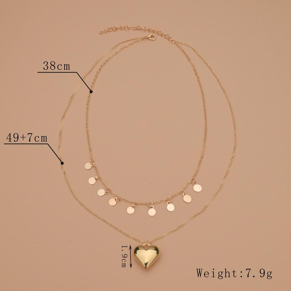 CCB Peach Heart Necklace Round Iron Sheet Collarbone Chain Neck Chain Women