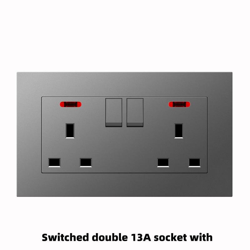 UK Grey 86 Panel 13A Household Wall Power Switch Socket, with USB, 220V Universal Socket, 18W Type-C Fast Charging Socket,