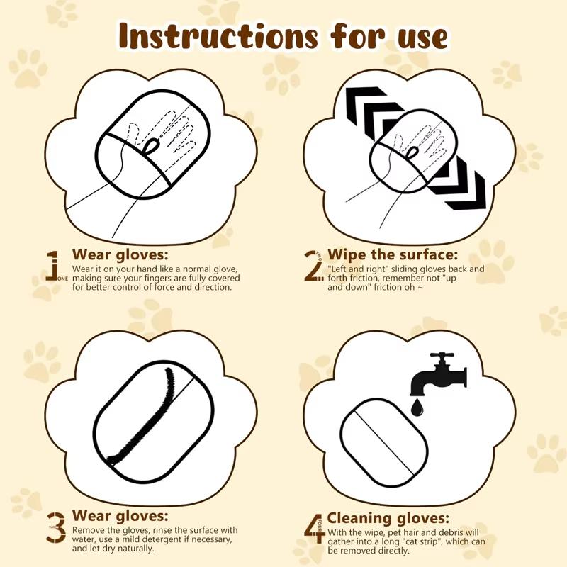 Pet Hair Remover Brush Kitten Hair Removal Gloves Deshedding Brush Glove for Dog Cat Double-Sided Fur Hair Cleaning Glove Carpet