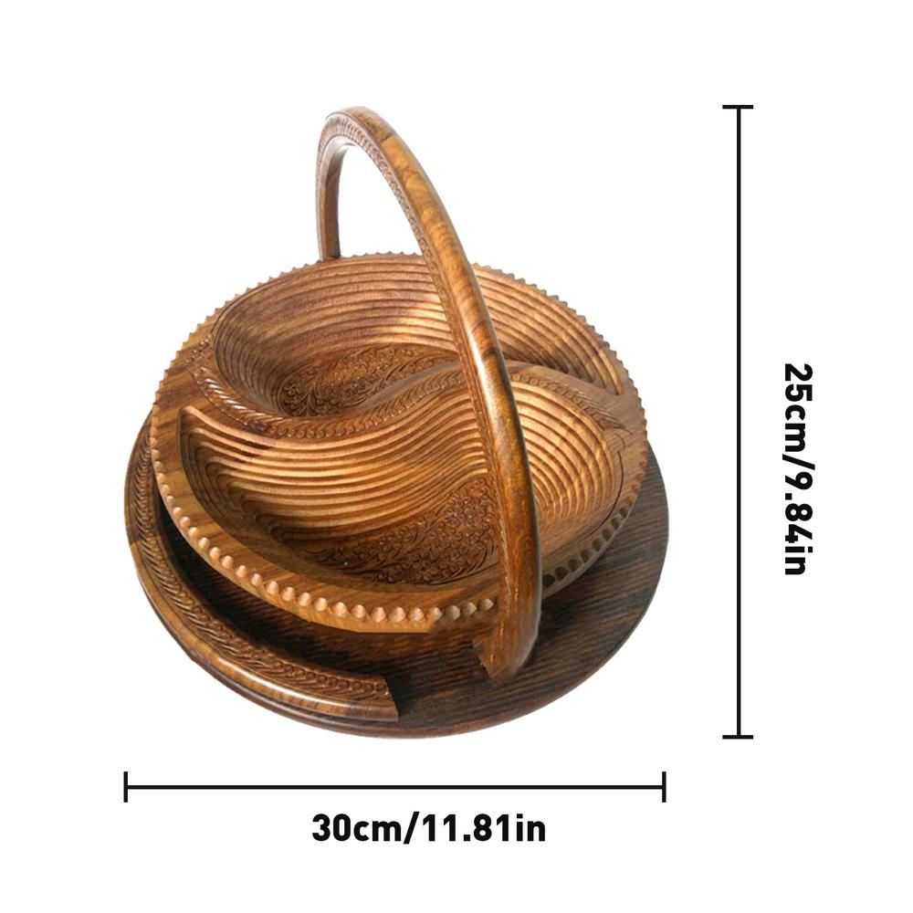 

Ручная резьба по дереву Фруктовая корзина Складной контейнер для хранения продуктов Поднос для закусок Креативная фруктовница Экологичный домашний декор