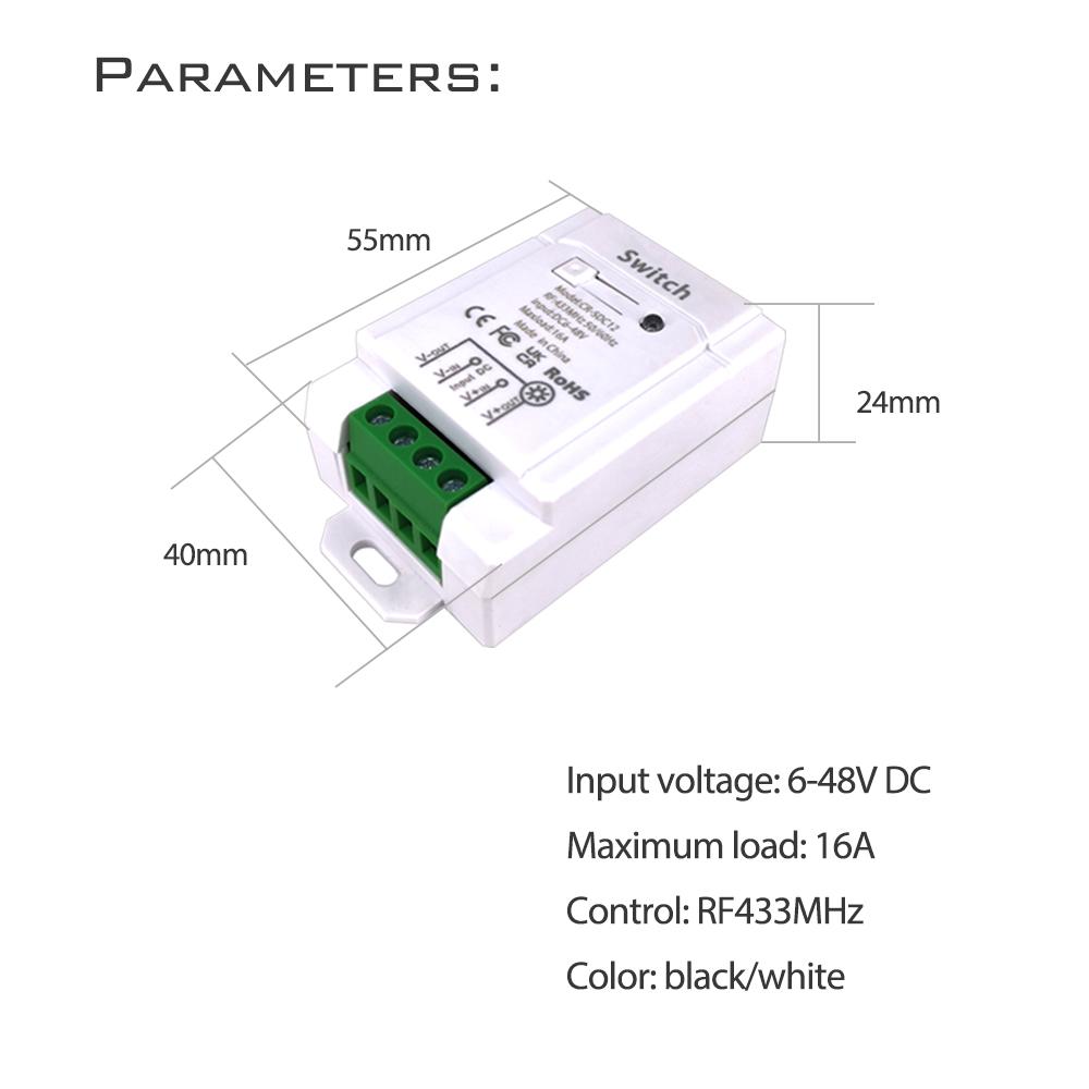 RF 433 Mhz Universal Wireless Switch Remote Control Switch DC 12V 24V 30V 48V Relay Mini Receiver for Light