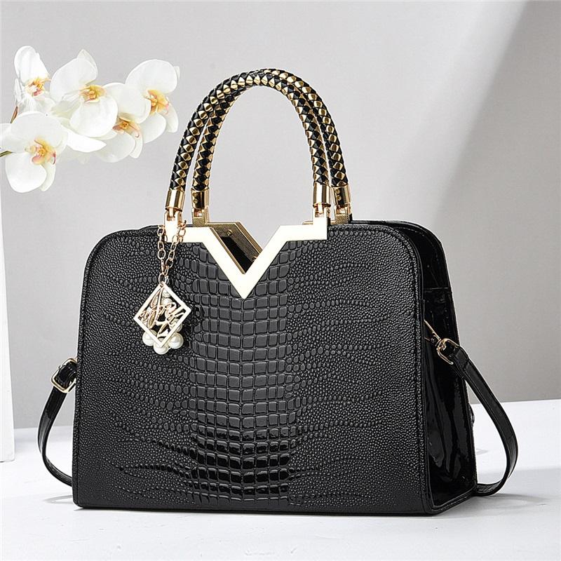 Women’s Large Capacity Crocodile Pattern Top Handle Bag, Light Luxury High-End All-Match Shoulder Crossbody Fashion Purse
