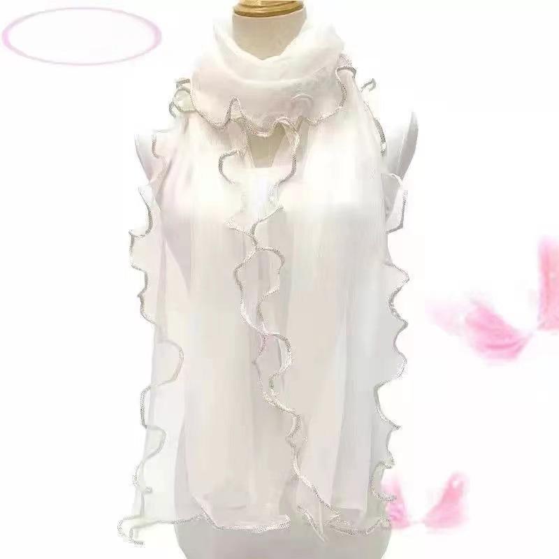 

1шт завитой шарф с оборкой по краю шелковый шарф эластичный теплый шарф шелковый шарф белый