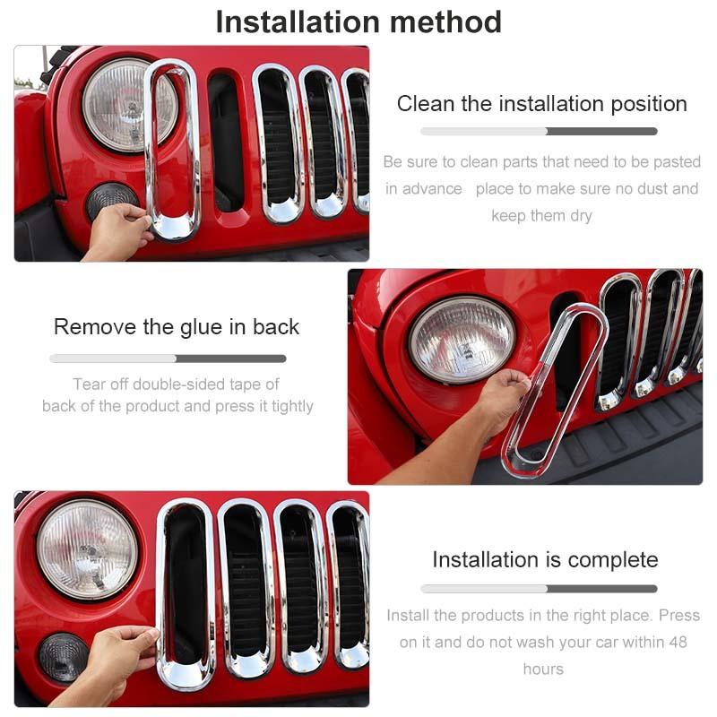 ABS Car Front Grille Decoration Ring Cover Stickers For Jeep Wrangler JK 2007-2017 Car Exterior Accessories