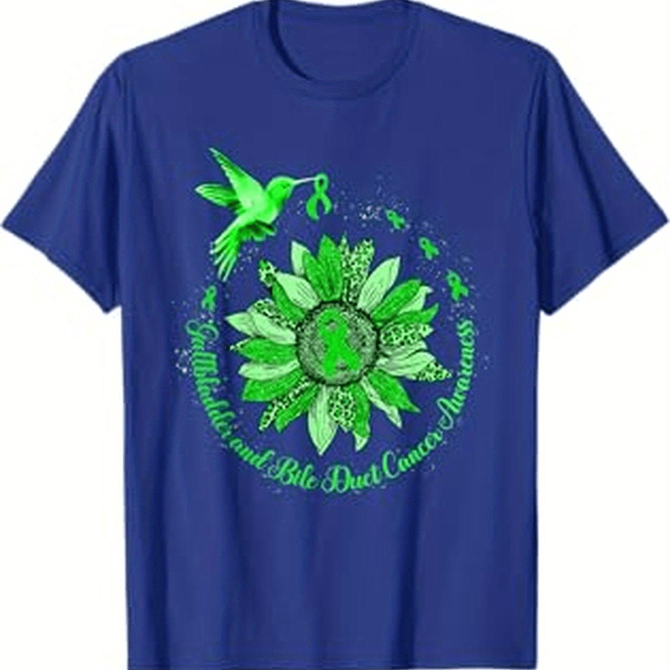 

Gallbladder Cancer Awareness Hummingbird Sunflower Graphic Tee Men Casual Breathable Cotton T-Shirt 4XL