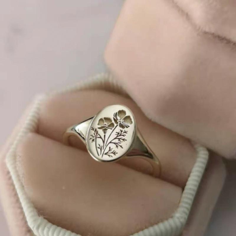 3 Colors Trendy Simple Flower Leaves Plants Geometric Oval Ring for Women Female Party Wedding Engagement Jewelry